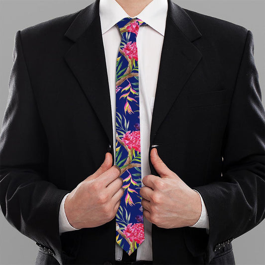 Watercolor Tropical Flower Pattern Print Necktie
