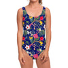 Watercolor Tropical Flower Pattern Print One Piece Swimsuit