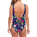 Watercolor Tropical Flower Pattern Print One Piece Swimsuit