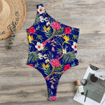 Watercolor Tropical Flower Pattern Print One Shoulder Bodysuit