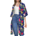 Watercolor Tropical Flower Pattern Print Open Front Beach Cover Up