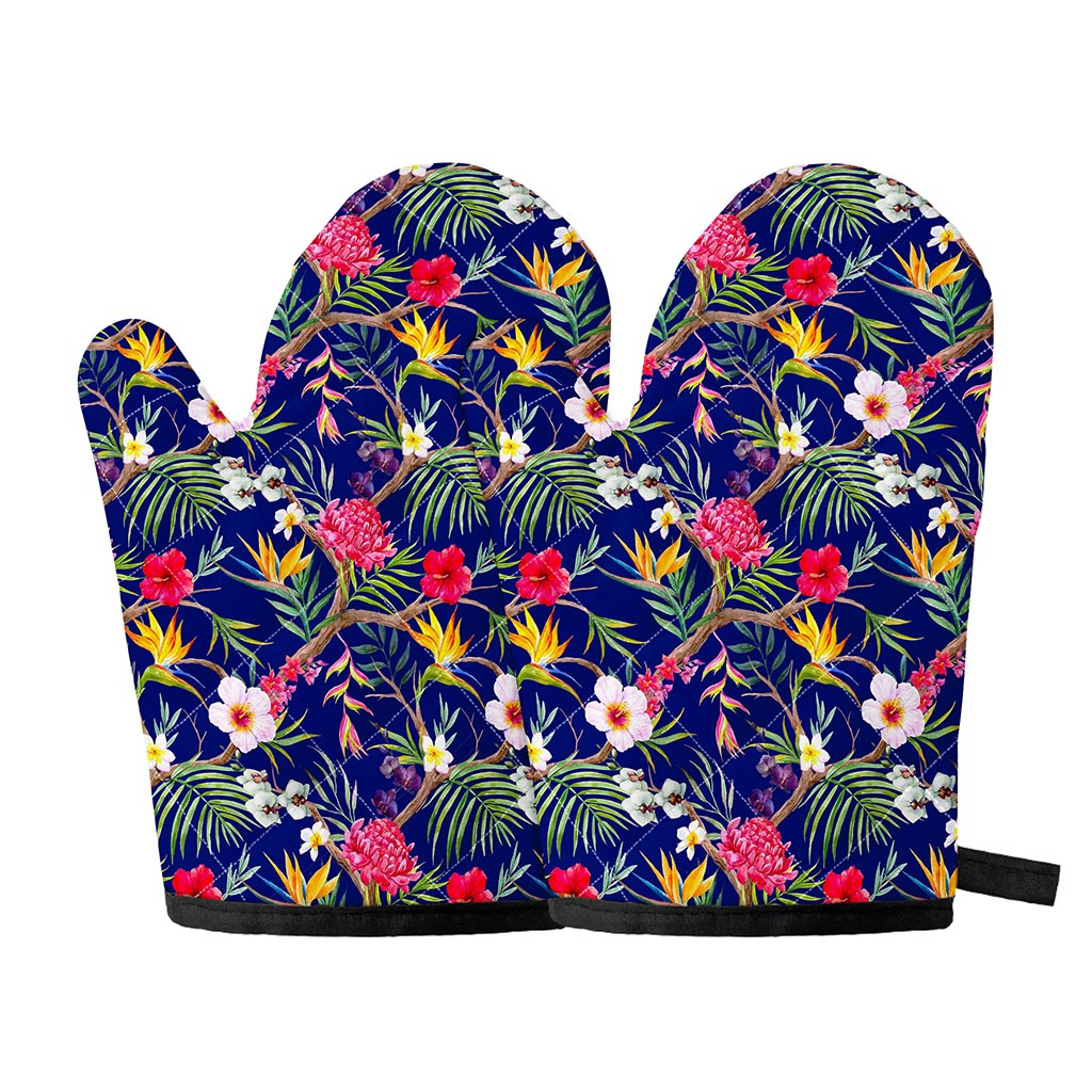 Watercolor Tropical Flower Pattern Print Oven Mitts