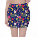Watercolor Tropical Flower Pattern Print Pencil Mini Skirt