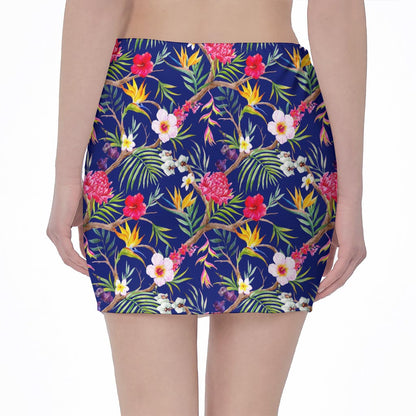 Watercolor Tropical Flower Pattern Print Pencil Mini Skirt