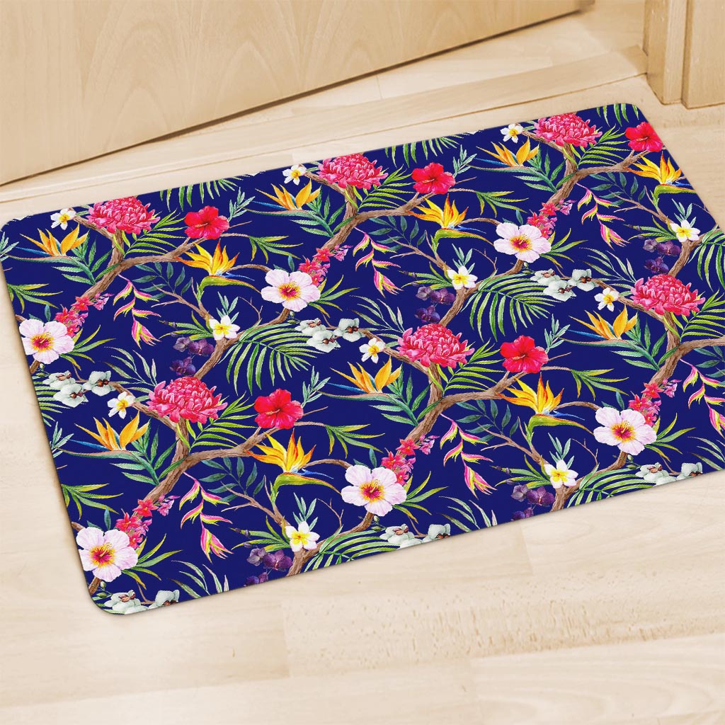 Watercolor Tropical Flower Pattern Print Polyester Doormat