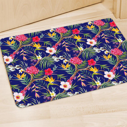Watercolor Tropical Flower Pattern Print Polyester Doormat