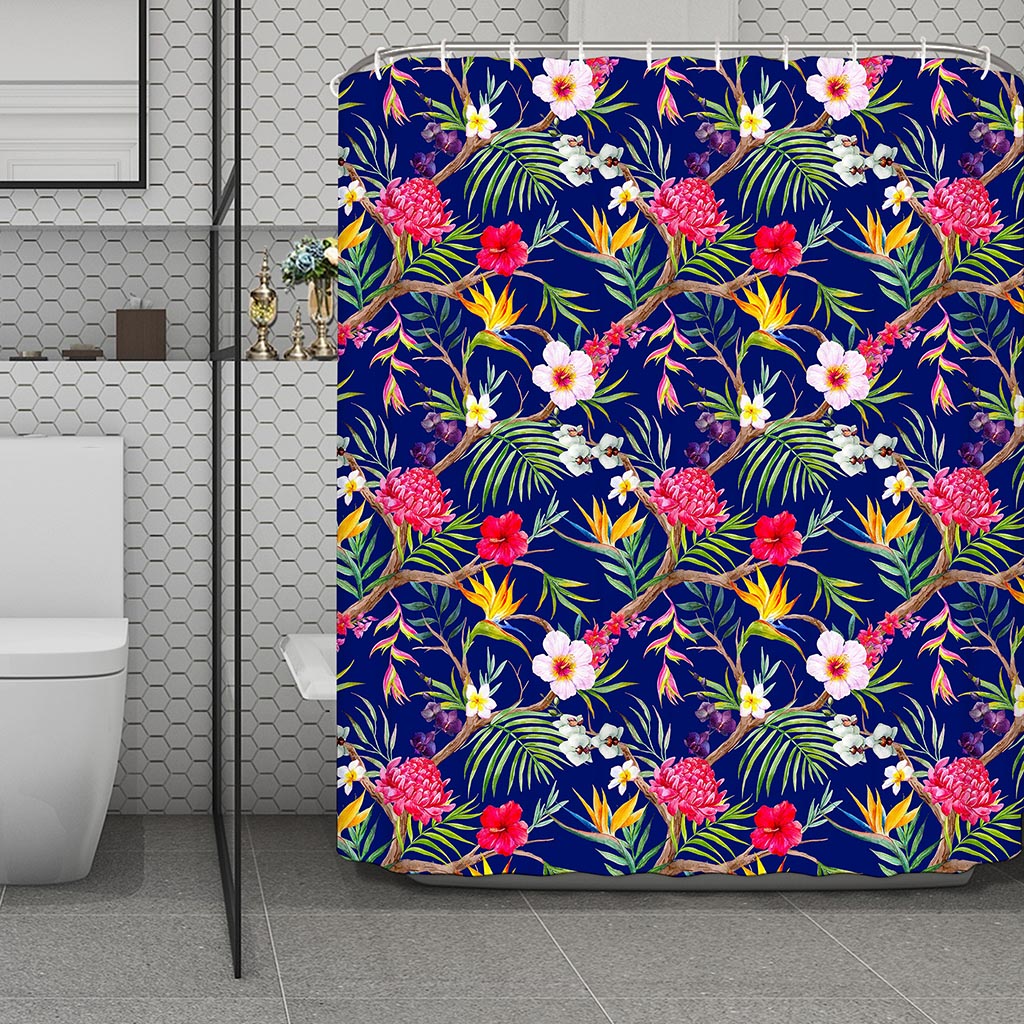 Watercolor Tropical Flower Pattern Print Polyester Shower Curtain