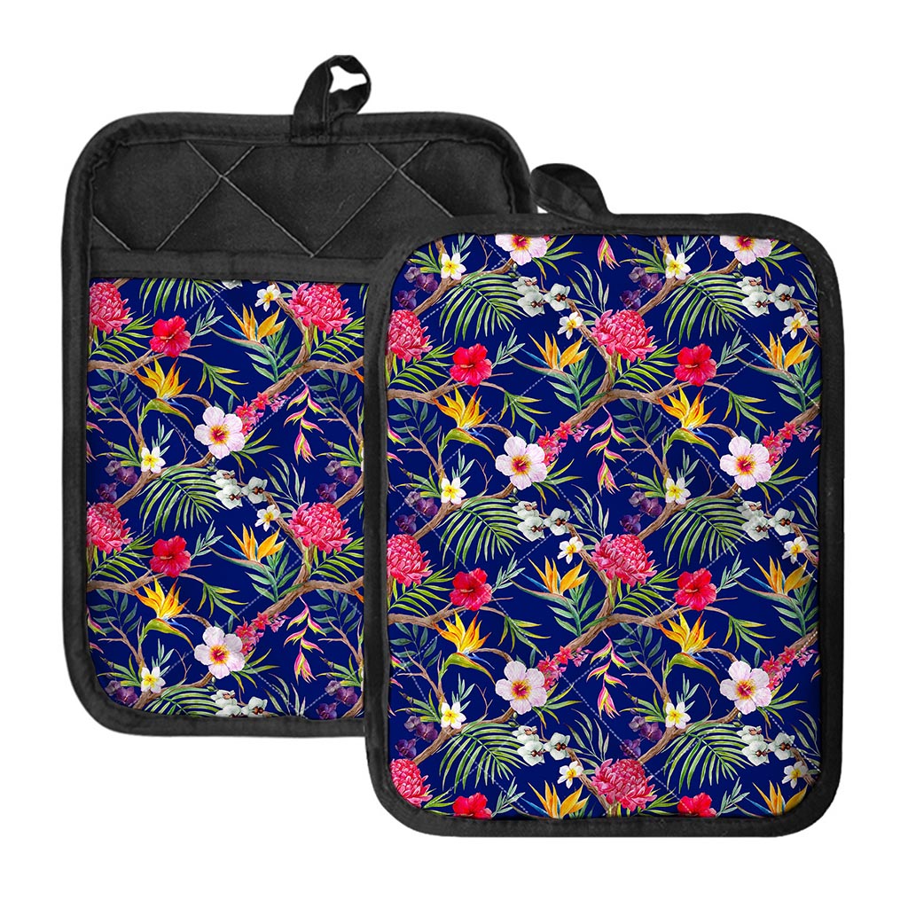 Watercolor Tropical Flower Pattern Print Pot Holders With Pocket