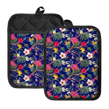 Watercolor Tropical Flower Pattern Print Pot Holders With Pocket