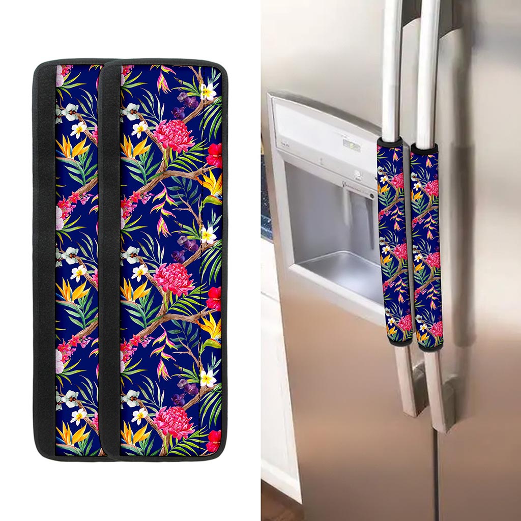Watercolor Tropical Flower Pattern Print Refrigerator Handle Covers