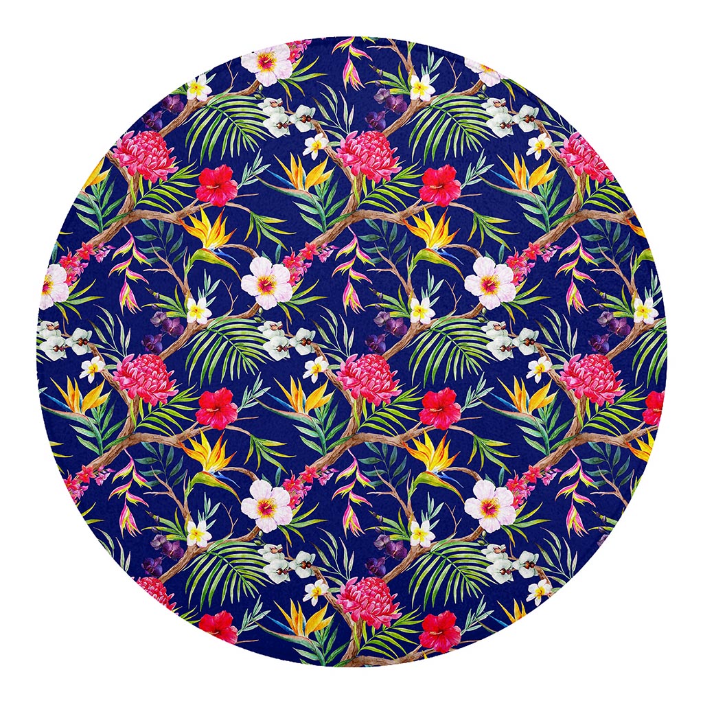 Watercolor Tropical Flower Pattern Print Round Blanket