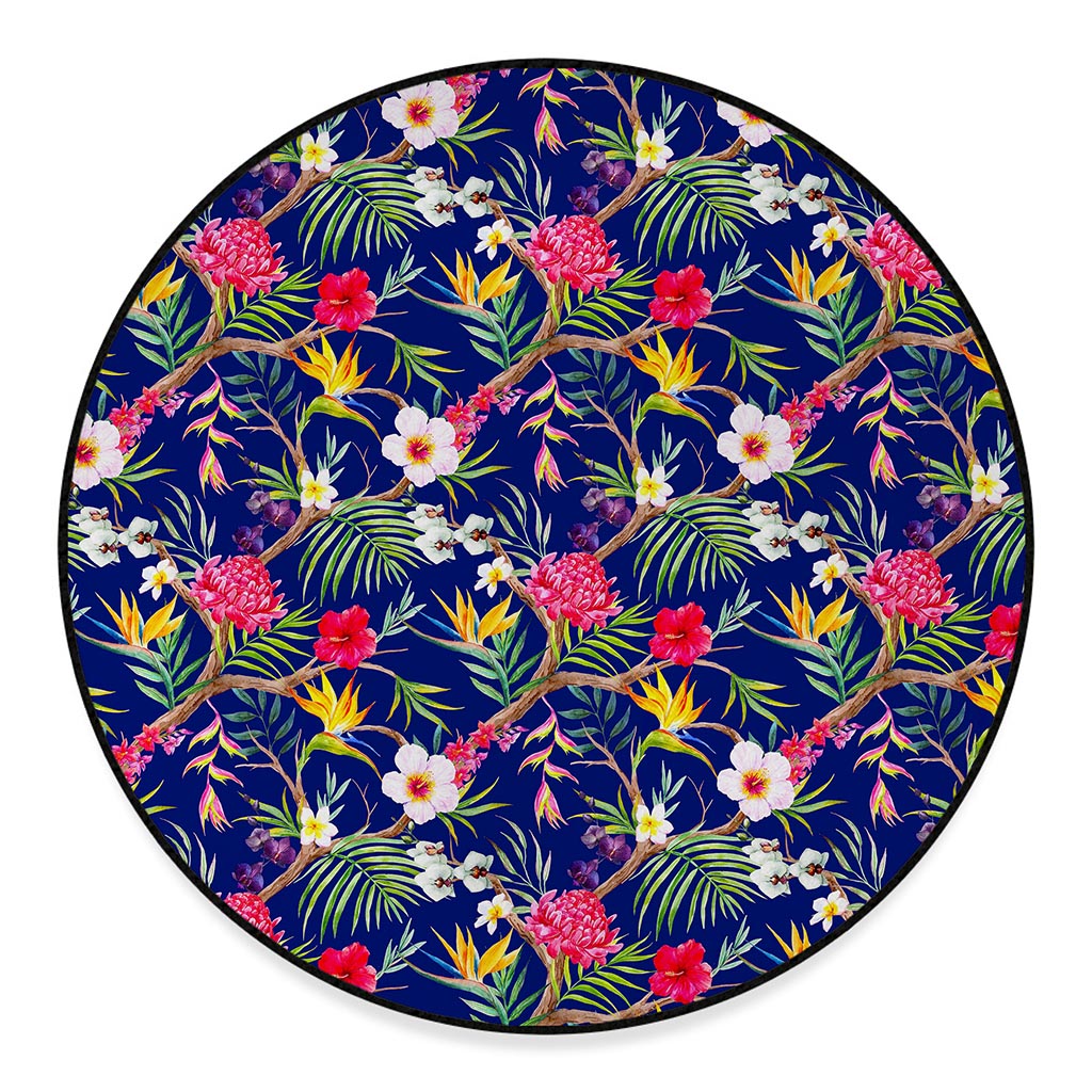 Watercolor Tropical Flower Pattern Print Round Floor Mat