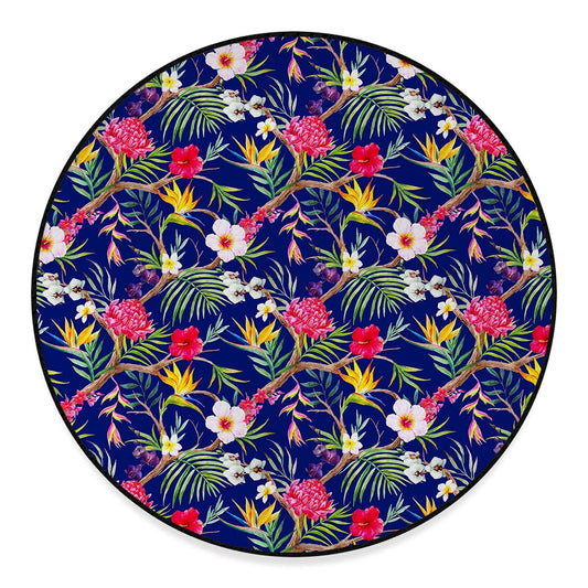 Watercolor Tropical Flower Pattern Print Round Floor Mat