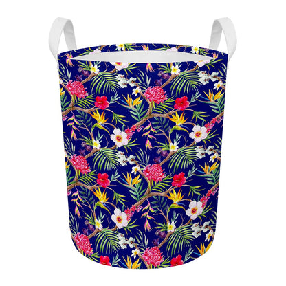 Watercolor Tropical Flower Pattern Print Round Laundry Basket