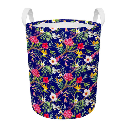 Watercolor Tropical Flower Pattern Print Round Laundry Basket
