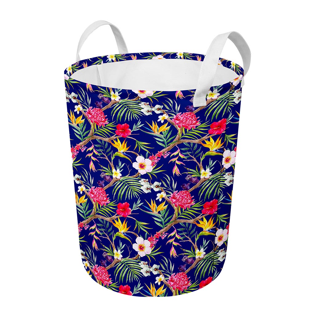 Watercolor Tropical Flower Pattern Print Round Laundry Basket