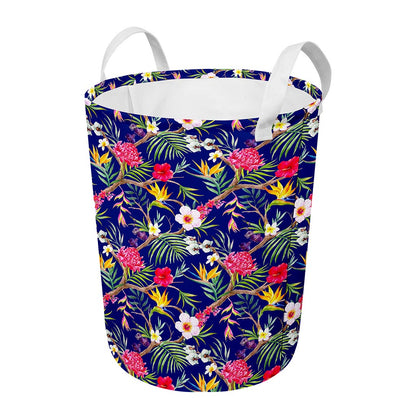 Watercolor Tropical Flower Pattern Print Round Laundry Basket