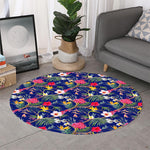 Watercolor Tropical Flower Pattern Print Round Rug