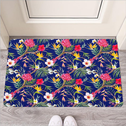 Watercolor Tropical Flower Pattern Print Rubber Doormat