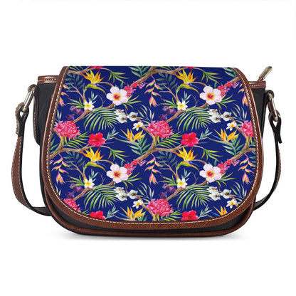 Watercolor Tropical Flower Pattern Print Saddle Bag