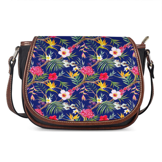 Watercolor Tropical Flower Pattern Print Saddle Bag