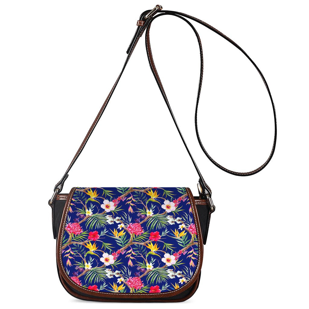 Watercolor Tropical Flower Pattern Print Saddle Bag