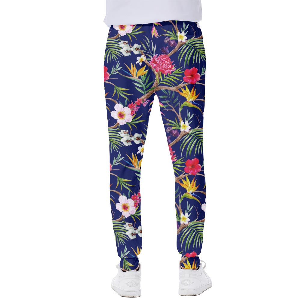 Watercolor Tropical Flower Pattern Print Scuba Joggers