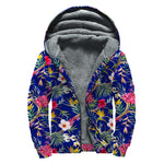 Watercolor Tropical Flower Pattern Print Sherpa Lined Zip Up Hoodie