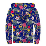 Watercolor Tropical Flower Pattern Print Sherpa Lined Zip Up Hoodie