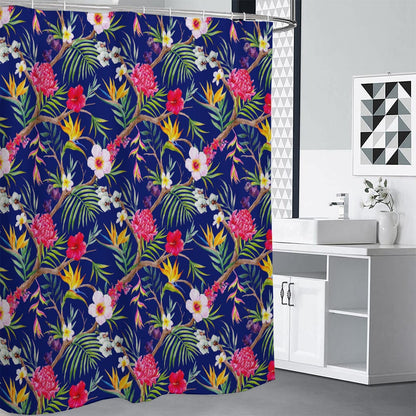 Watercolor Tropical Flower Pattern Print Shower Curtain