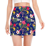 Watercolor Tropical Flower Pattern Print Side Slit Mini Skirt