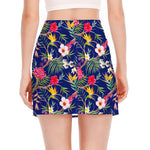Watercolor Tropical Flower Pattern Print Side Slit Mini Skirt
