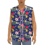 Watercolor Tropical Flower Pattern Print Sleeveless Baseball Jersey
