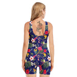 Watercolor Tropical Flower Pattern Print Sleeveless One Piece Swimsuit
