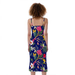 Watercolor Tropical Flower Pattern Print Slim Fit Midi Cami Dress
