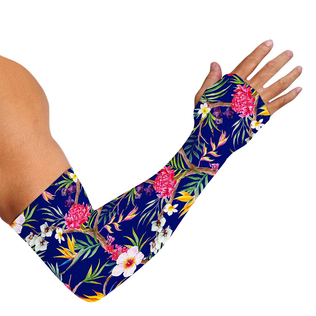 Watercolor Tropical Flower Pattern Print Sun Protection Arm Sleeves