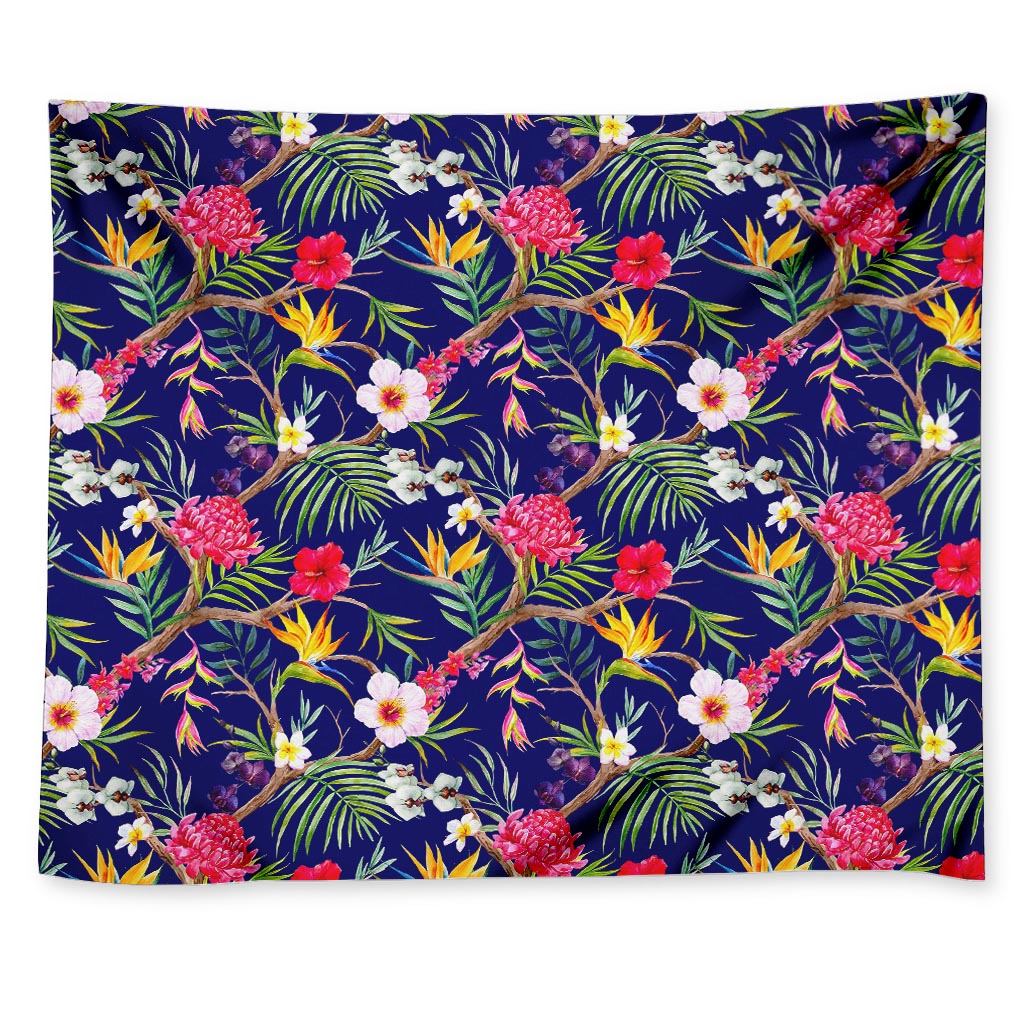 Watercolor Tropical Flower Pattern Print Tapestry