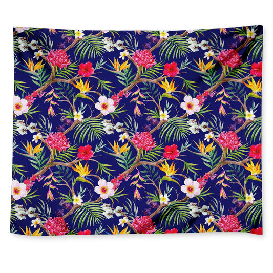 Watercolor Tropical Flower Pattern Print Tapestry
