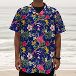 Watercolor Tropical Flower Pattern Print Textured Short Sleeve Shirt