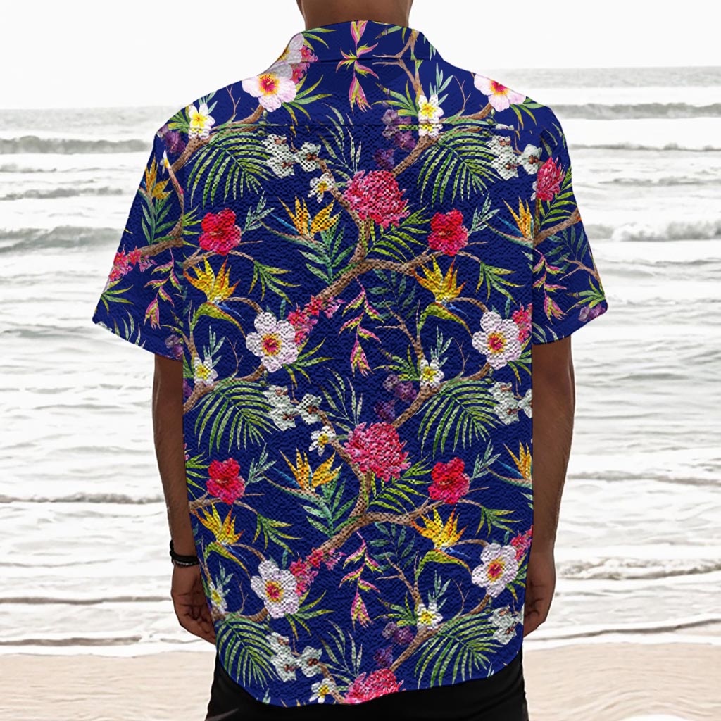 Watercolor Tropical Flower Pattern Print Textured Short Sleeve Shirt