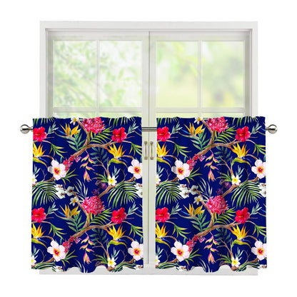 Watercolor Tropical Flower Pattern Print Tier Curtains