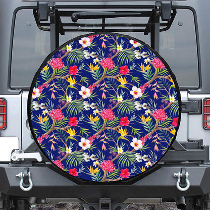 Watercolor Tropical Flower Pattern Print Tire Cover