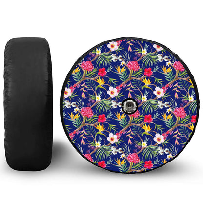 Watercolor Tropical Flower Pattern Print Tire Cover With Camera Hole