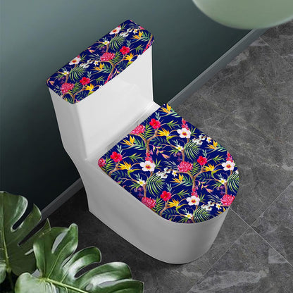 Watercolor Tropical Flower Pattern Print Toilet Lid And Tank Cover Set