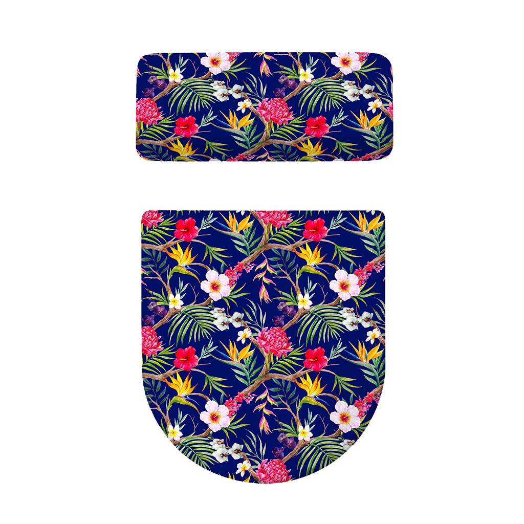 Watercolor Tropical Flower Pattern Print Toilet Lid And Tank Cover Set