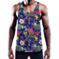 Watercolor Tropical Flower Pattern Print Men's Workout Tank Top