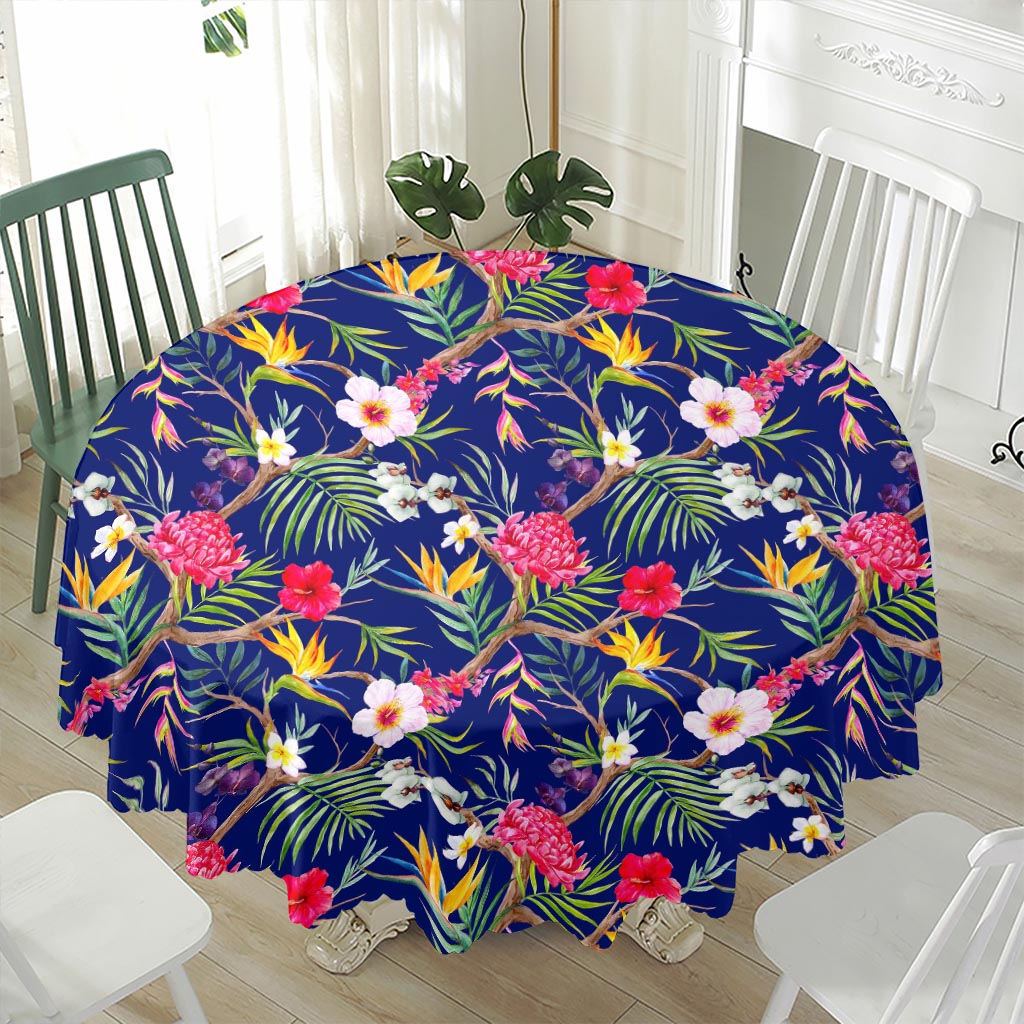 Watercolor Tropical Flower Pattern Print Waterproof Round Tablecloth