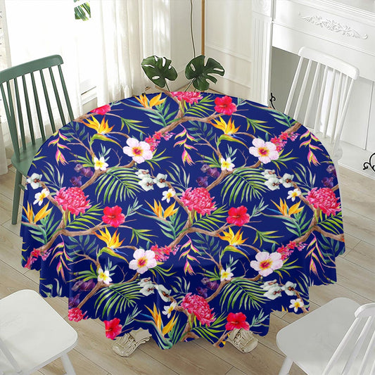 Watercolor Tropical Flower Pattern Print Waterproof Round Tablecloth