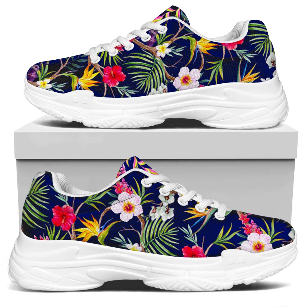 Watercolor Tropical Flower Pattern Print White Chunky Shoes
