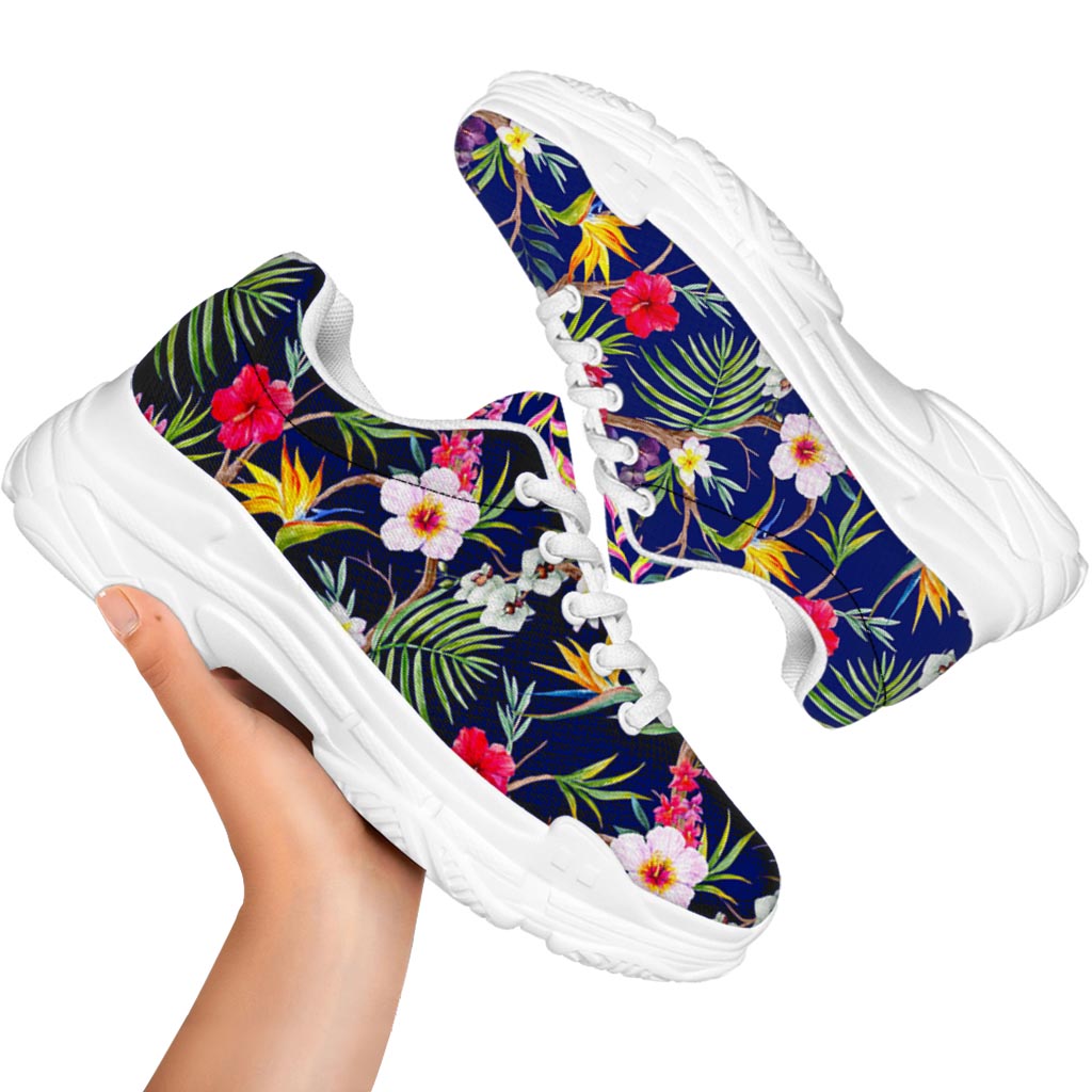Watercolor Tropical Flower Pattern Print White Chunky Shoes